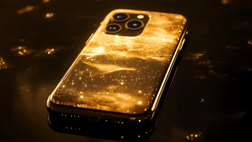 Golden smartphone backplate renders cosmic nebula reflections