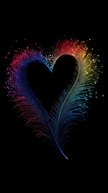 Neon Feather Heart with Rainbow Particle Glow.