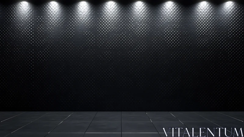Textured black wall under directional spot lighting array.
