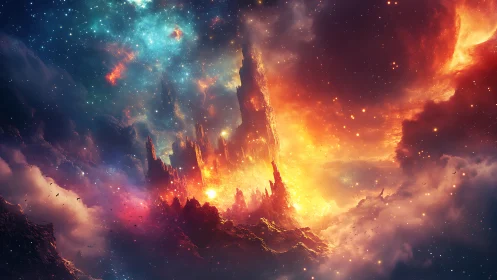 Cosmic citadel erupts through nebula in blazing stellar fire