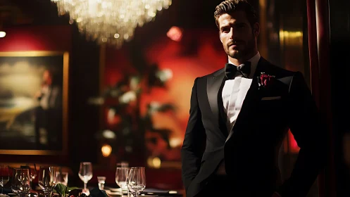 Midnight elegance in a candlelit crimson dining room.