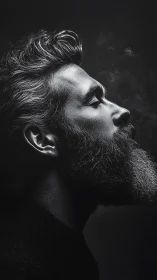 High contrast side-profile portrait isolates beard texture precisely