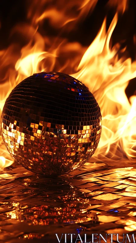 Disco Inferno: Mirrored Sphere Ablaze in Flaming Passion.