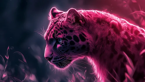 Neon Pink Leopard Portrait in Digital Glow.
