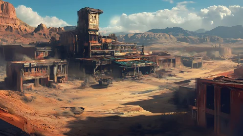Sunlit desert outpost wrapped in rust, dust, and quiet mystery.