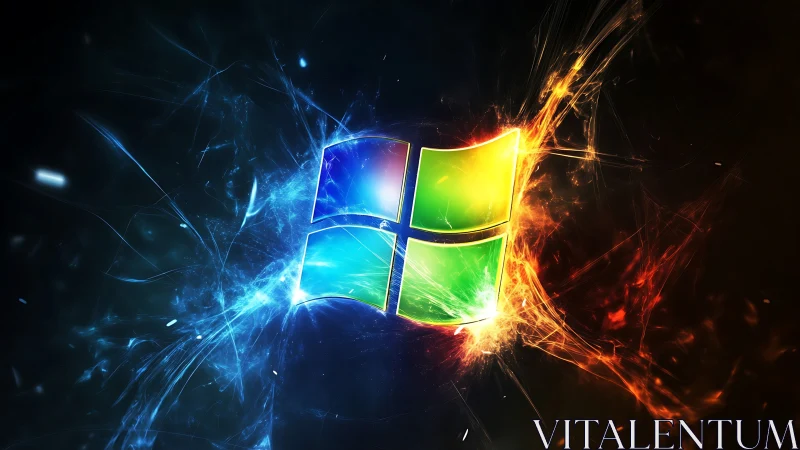 Windows logo with blue and orange energy contrast burst.