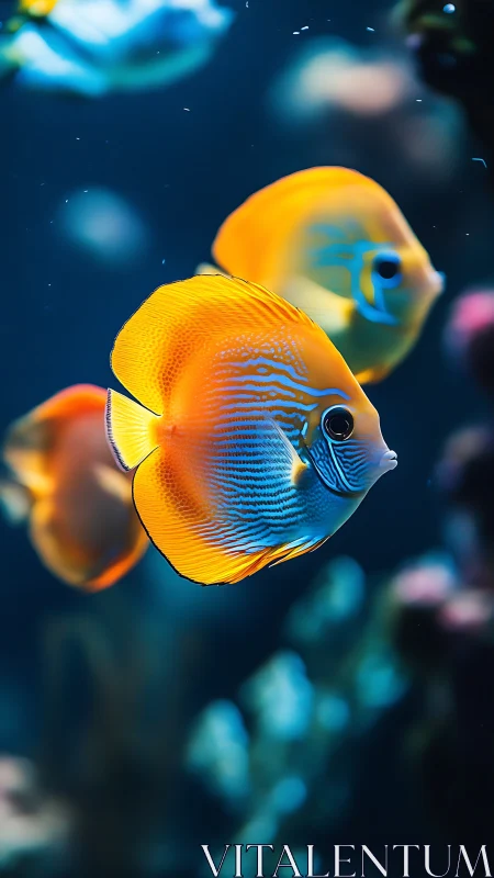 Orange and blue tropical fish in clear underwater scene.