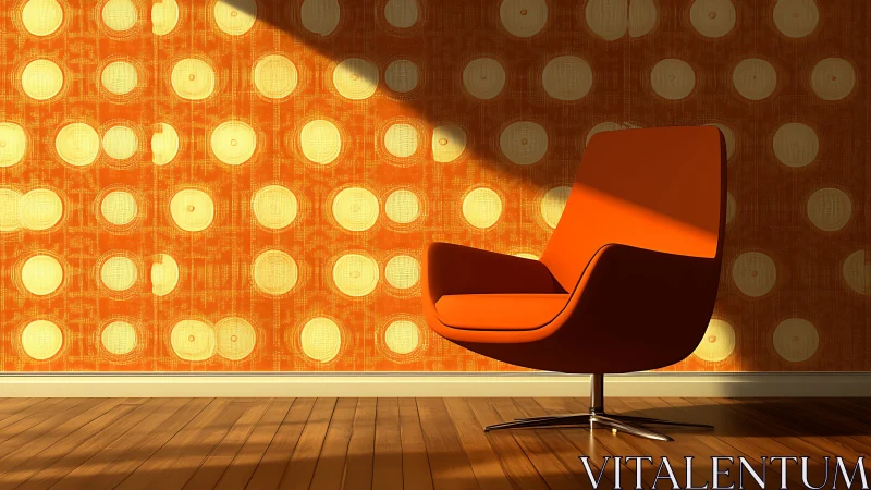 Sunlit orange lounge chair basks in retro polka calm