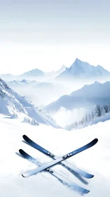 Snowy mountain escape with skis ready for winter adventure.