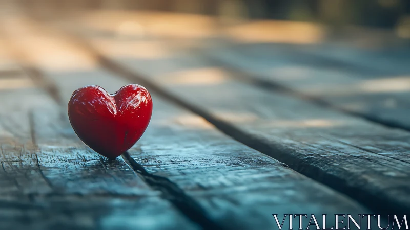 Red Heart on Weathered Blue Wood Surface
