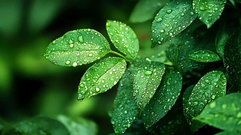 Rain-kissed emerald leaves holding tiny crystal universes.