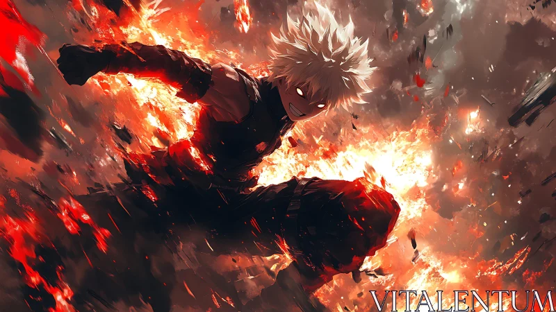 White haired fighter advances through concentrated explosions