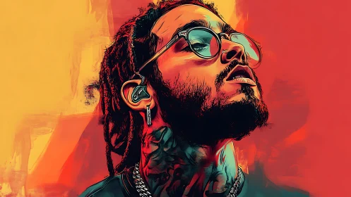 Vibrant digital portrait of man with glasses in profile.