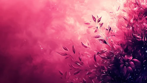 Abstract magenta floral composition merges into luminous mist