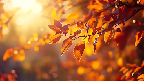 Backlit autumn foliage with shallow depth of field bokeh glow