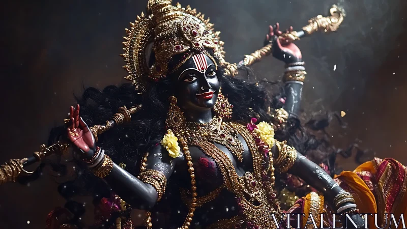 Hindu goddess statue shown in ornate ceremonial costume