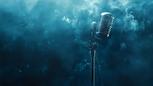 Midnight retro microphone awaiting a storm of sound.