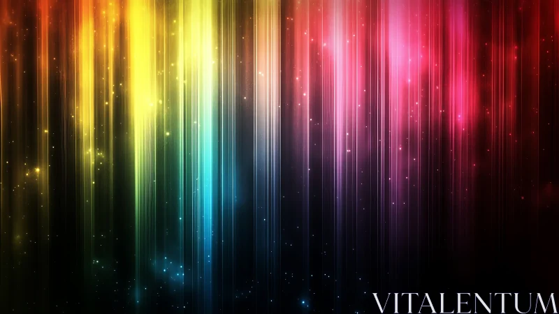 Chromatic vertical light rays with cascading spectral glow.