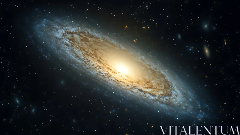 Inclined spiral galaxy with luminous bulge and dusty disk profile.