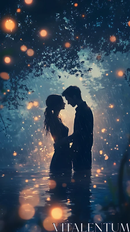 Two Silhouettes Dance Through Enchanted Rain and Glowing Lights.