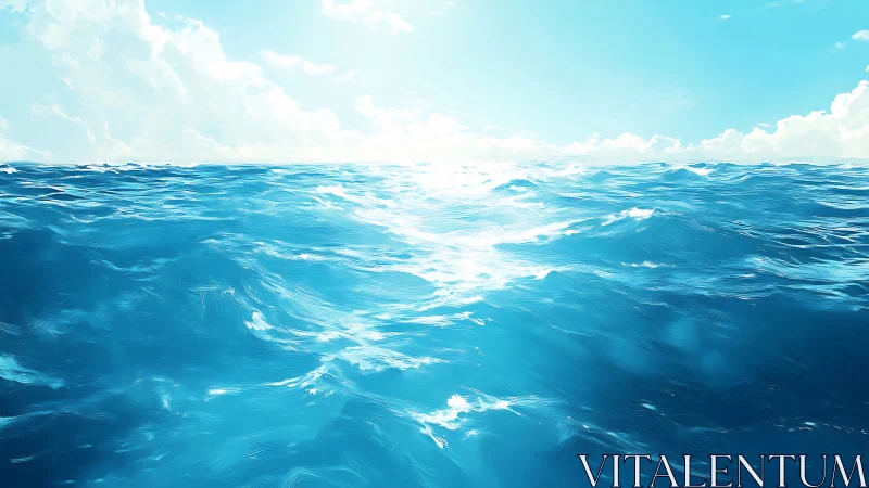 Open ocean surface under clear daylight sky viewed horizontally.