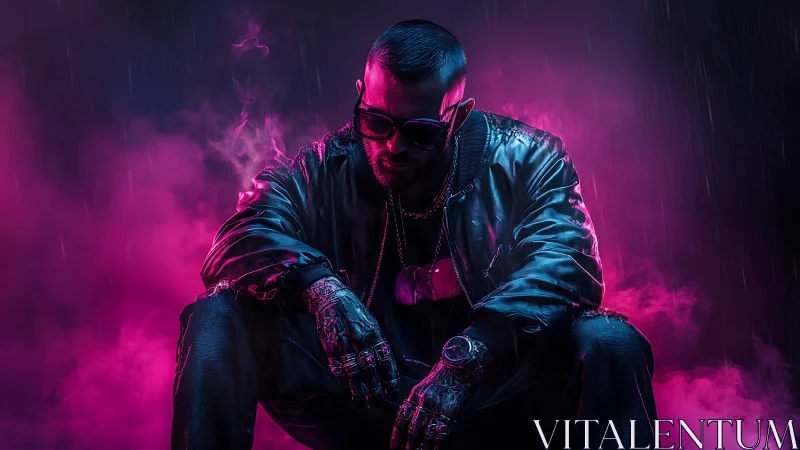 Cyberpunk portrait under neon magenta atmospheric backlight.