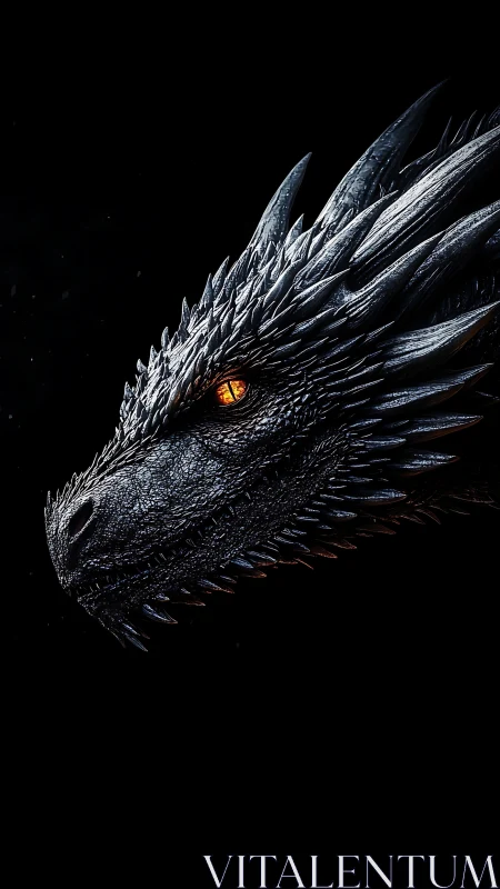 Obsidian dragon profile ignites the dark with ember gaze.