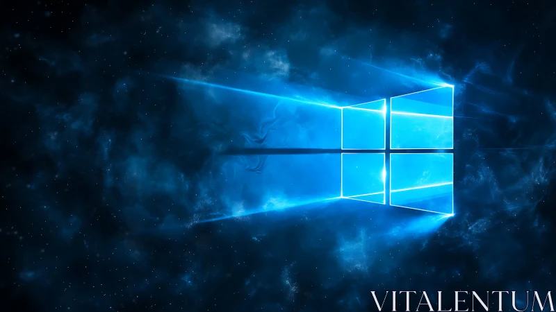 Cosmic blue window blazes open inside a digital nebula