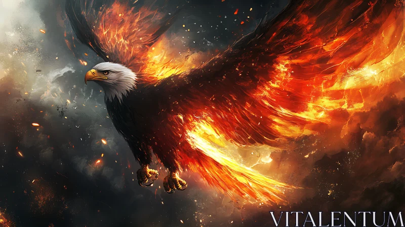 Majestic Bald Eagle with Fiery Wings in Dramatic Fantasy Art.