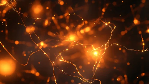 Glowing neural pathways rendered as dynamic orange light filaments