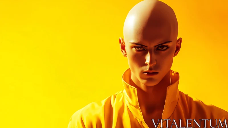 Bald sentinel in molten yellow glare stares through you.