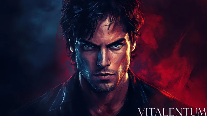 Intense male portrait uses dual-color rim lighting and hard contrast