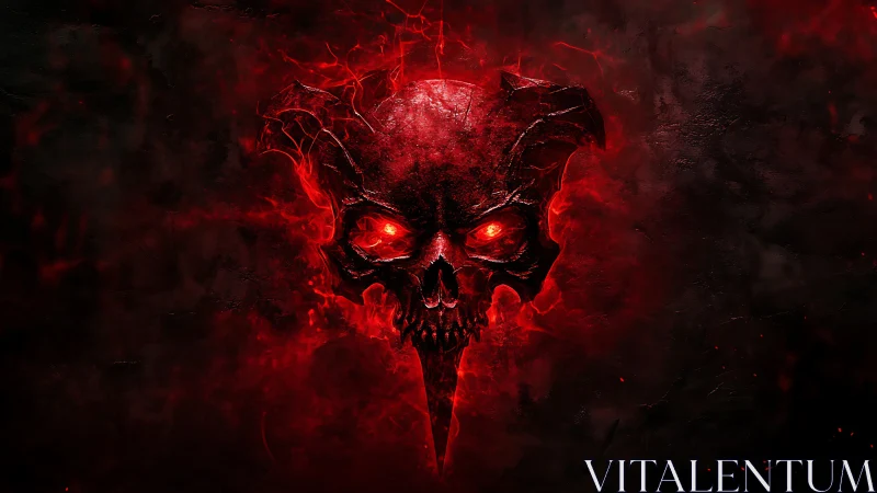Demonic skull burns in red void with molten energy glare