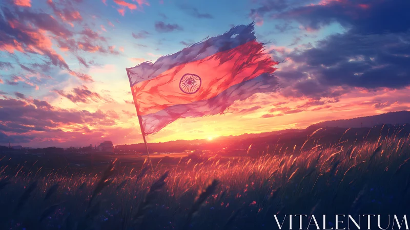 Indian flag is depicted in a digitally rendered sunset field