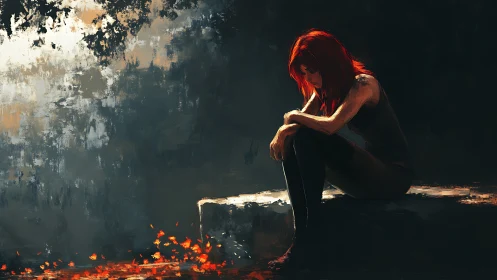 Ember-hearted loner on a ledge of fading daylight.