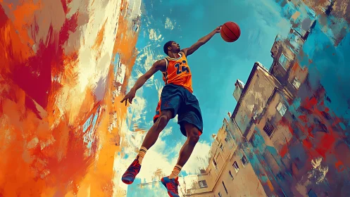 Street sky dunk in a whirlwind of bold city color.