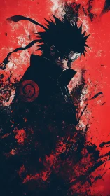 Brooding ninja stands in swirling red and black shadows