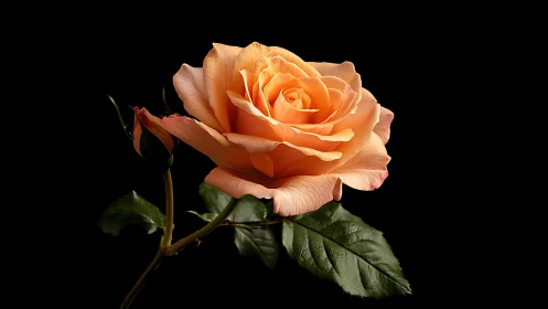Backlit Orange Rose Displaying Luminous Petal Gradients Against Black Studio Background