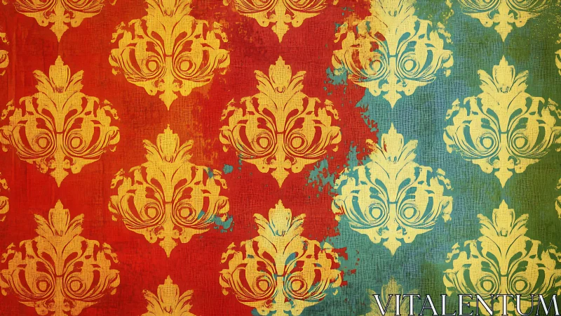 Warm vintage damask pattern in rich, painterly colors.