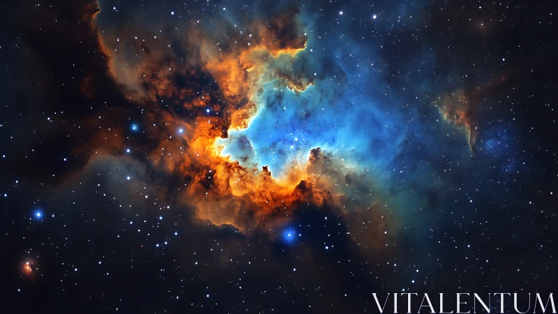Color nebula cloud spans star field with dense glowing gases
