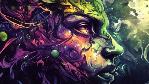 Surreal neon profile merges cosmic swirls and liquid color