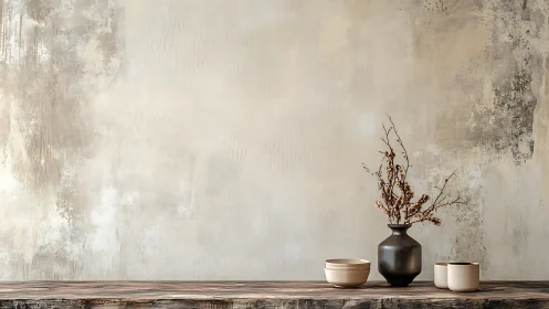 Rustic ceramic still life quietly choreographs soft neutral calm