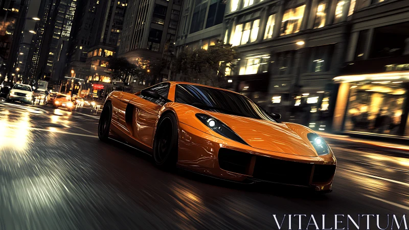 Orange lightning slices through the midnight glass of downtown streets