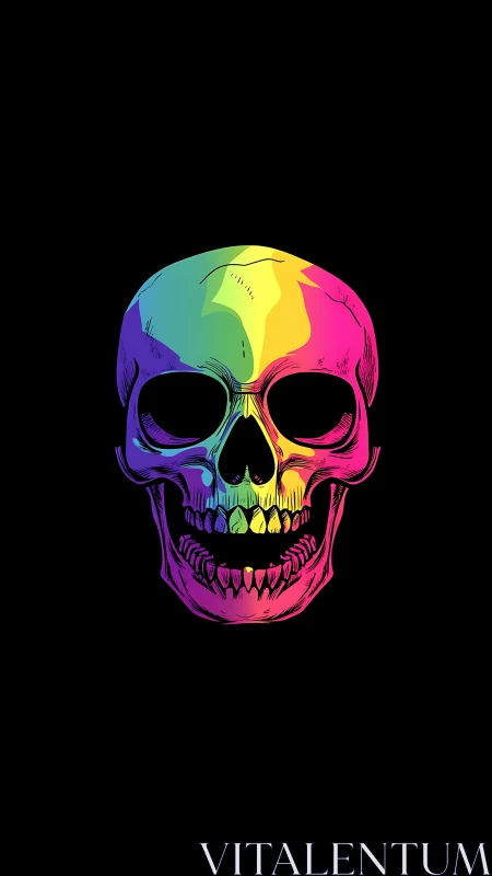Vibrant neon skull glows boldly against deep black night