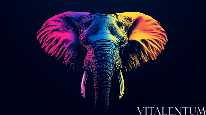 Neon gradient elephant head on dark blue background.