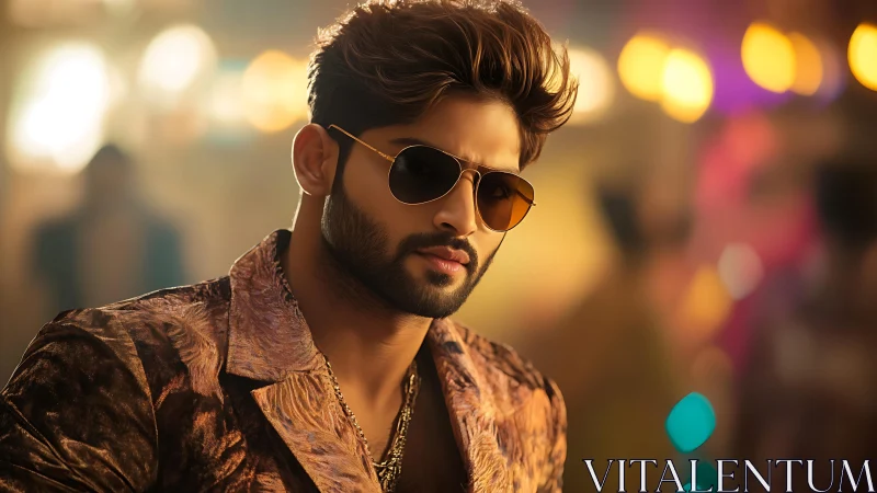 Male subject in patterned jacket with sunglasses indoors.