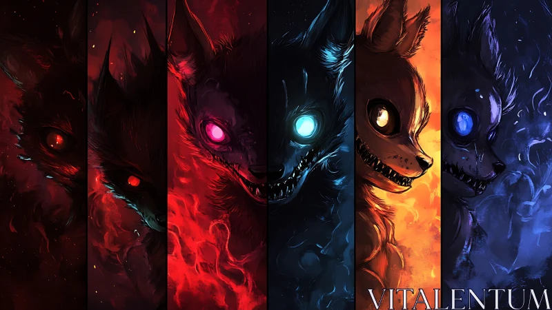 Elemental demon wolves divide into flaming spectral panels.