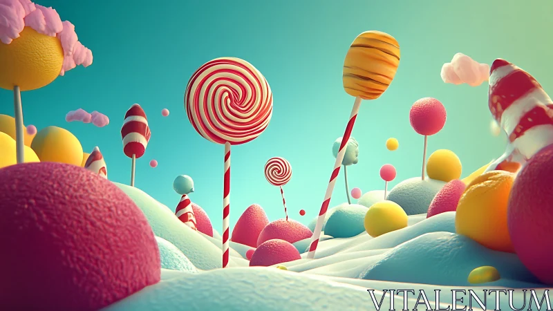 Surreal Candy Landscape: Volumetric Spheres and Lollipops in Chromatic Gradient.