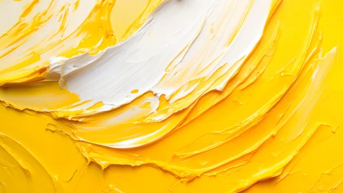 Abstract textured yellow and white oil paint strokes, modern art.