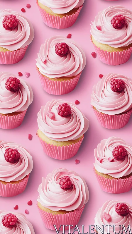 Pink Frosted Raspberry Cupcakes Patterned Composition